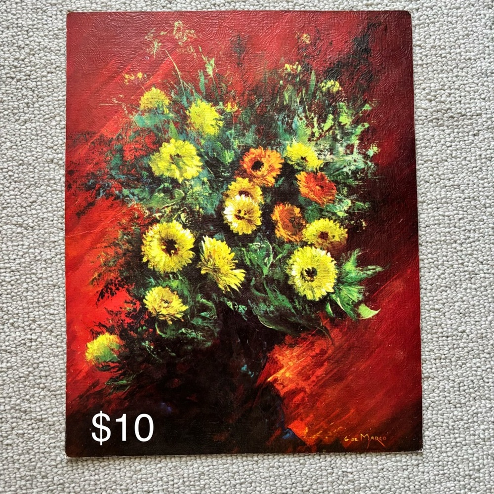 Sunlit Yellow Floral Bouquet Canvas Art - Vibrant Yellow on Red